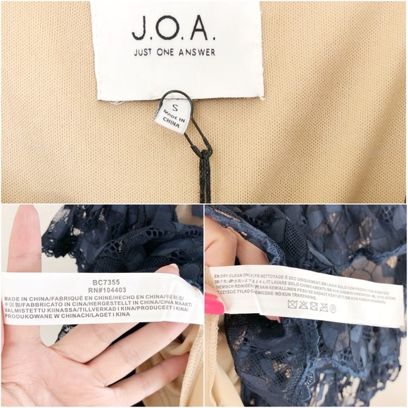 J.O.A Navy Blue Nude Lace Tiered Skirt Dress size Small - Picture 10 of 10